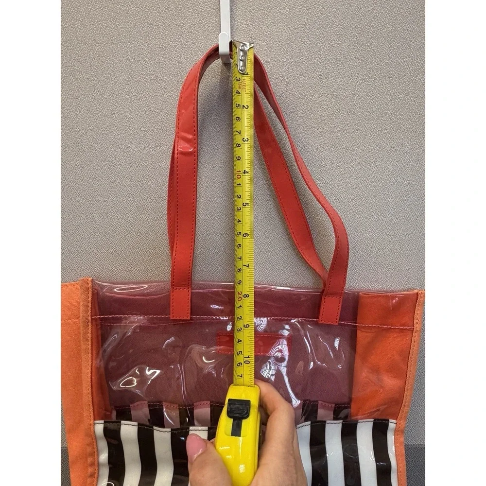Henri Bendel New York Women's Handbag Black White Striped Double Handle Tote Bag